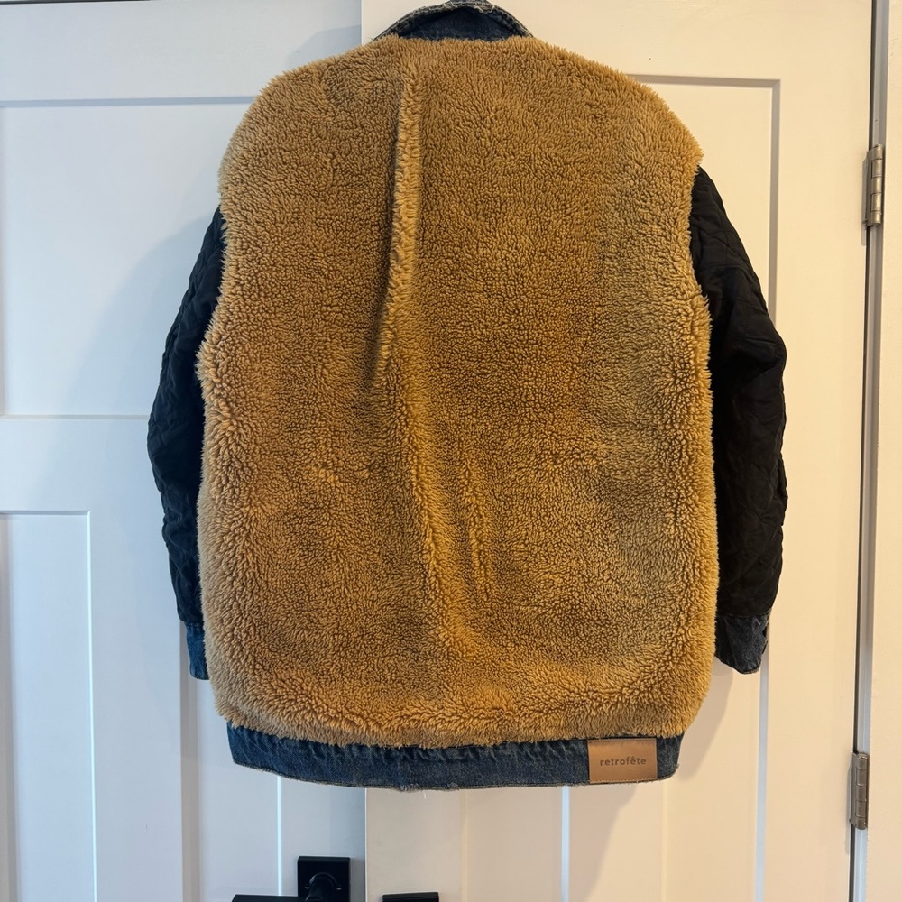 NWT Retrofete Cindy Reversible Denim Faux Shearling Fur Jacket, Size XS - Picture 9 of 16